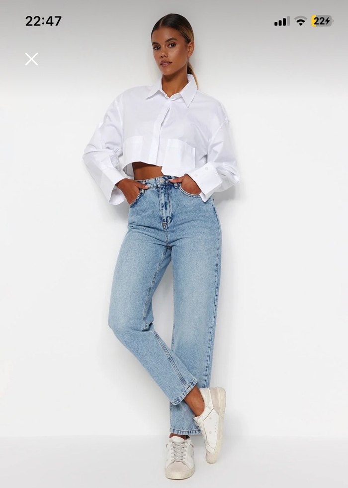 Açık Mavi Yüksel Bel Mom Jeans - Görsel 3