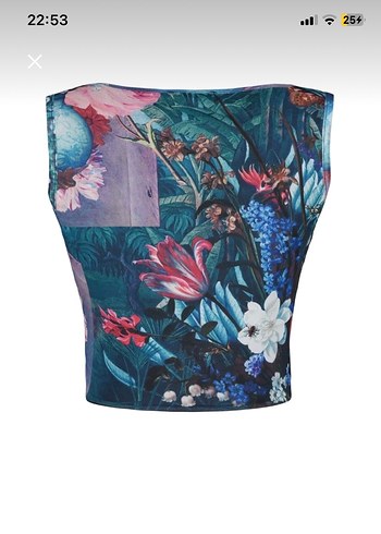 Çok Renkli Kare Yaka Slim Baskılı Tül Örme Bluz - Görsel 7