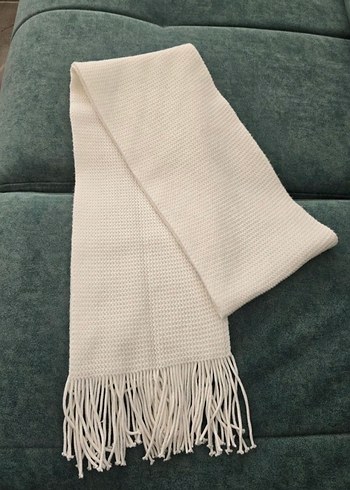 Beyaz Örgü Yün Kadın Şal Atkı - Görsel 6