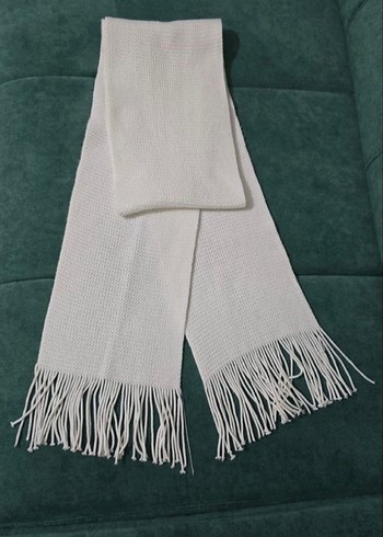 Beyaz Örgü Yün Kadın Şal Atkı - Görsel 5