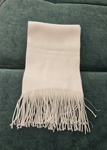 Beyaz Örgü Yün Kadın Şal Atkı - Görsel 2