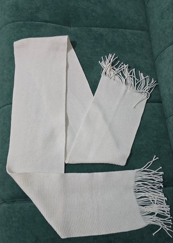 Beyaz Örgü Yün Kadın Şal Atkı - Görsel 4