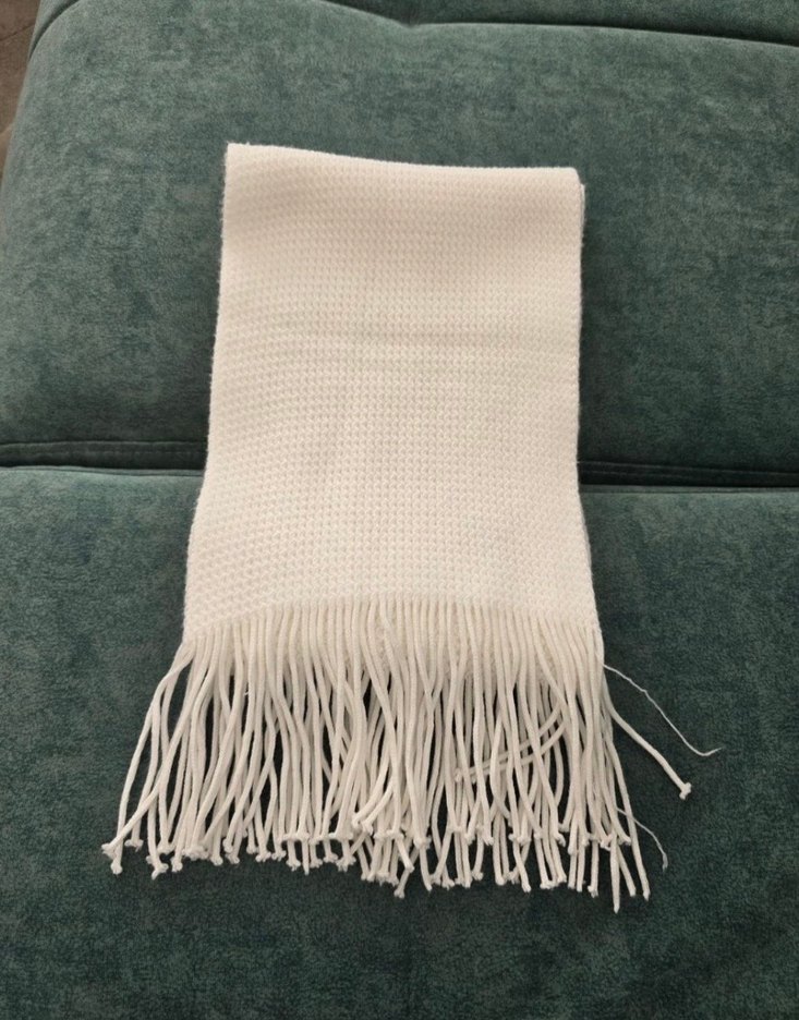 Beyaz Örgü Yün Kadın Şal Atkı - Görsel 2