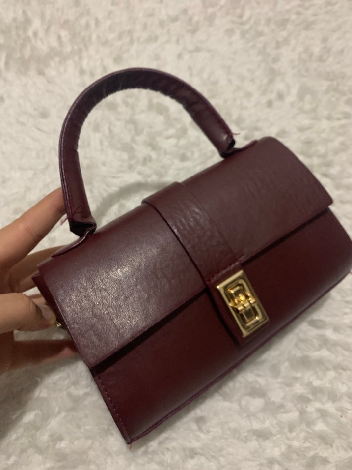 Bordo Deri Kadın Omuz Çantası - Görsel 3