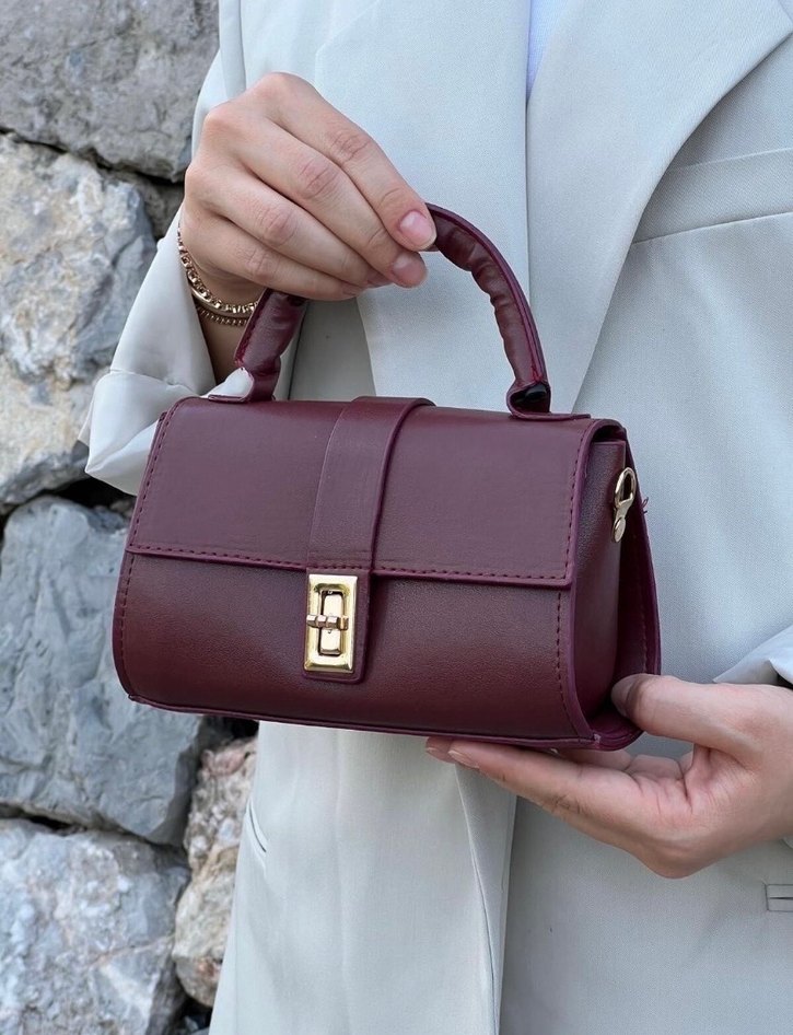 Bordo Deri Kadın Omuz Çantası - Görsel 2