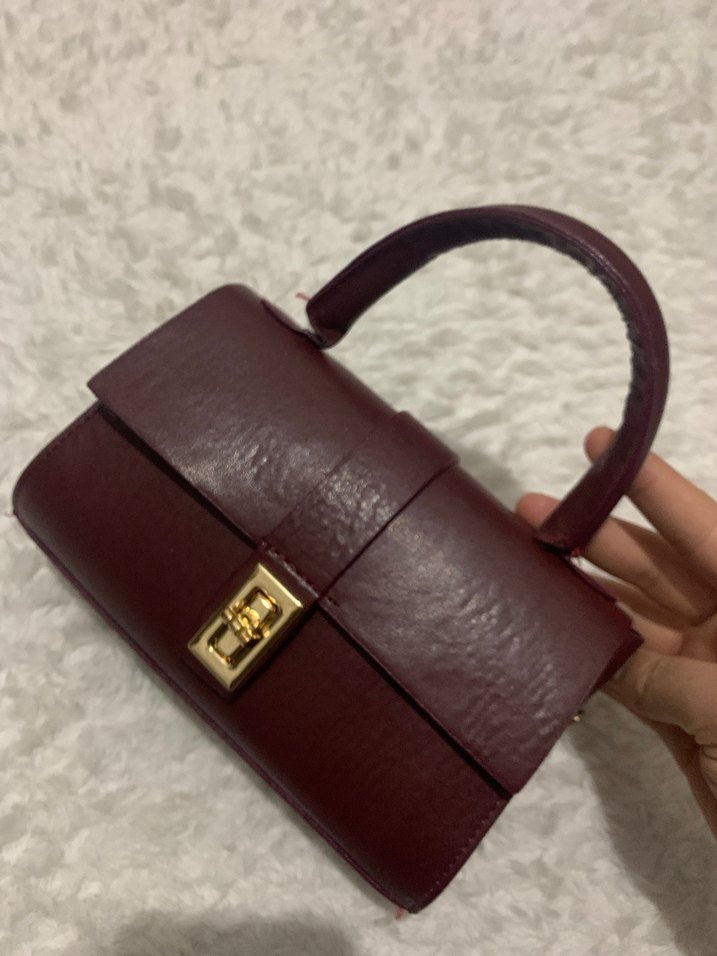 Bordo Deri Kadın Omuz Çantası - Görsel 4