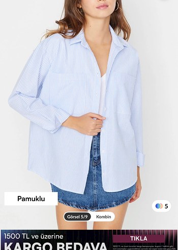 Mavi Çizgili Oversize Gömlek - Görsel 6