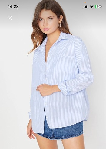 Mavi Çizgili Oversize Gömlek - Görsel 2