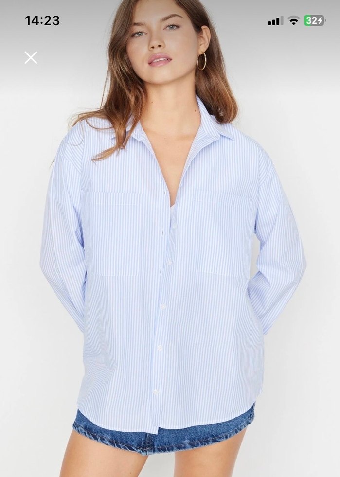 Mavi Çizgili Oversize Gömlek - Görsel 3