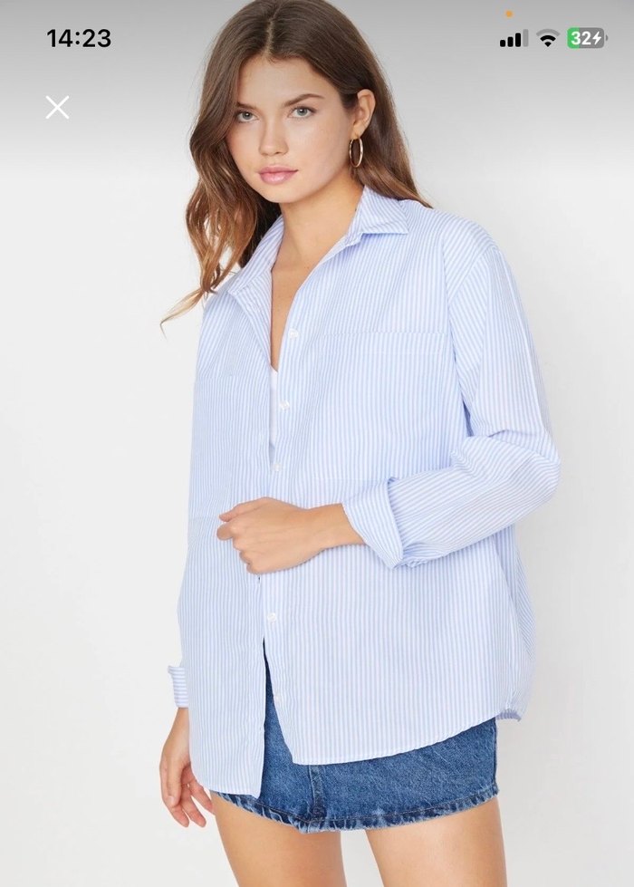 Mavi Çizgili Oversize Gömlek - Görsel 2