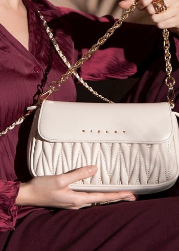 Zincir Detaylı Beyaz Deri Kadın Çanta - Görsel 2