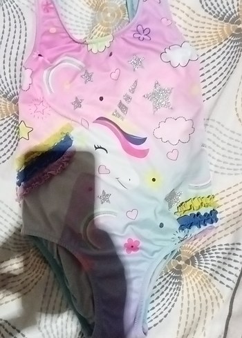 Kız Çocuk Unicorn Desenli Fırfırlı Mayo