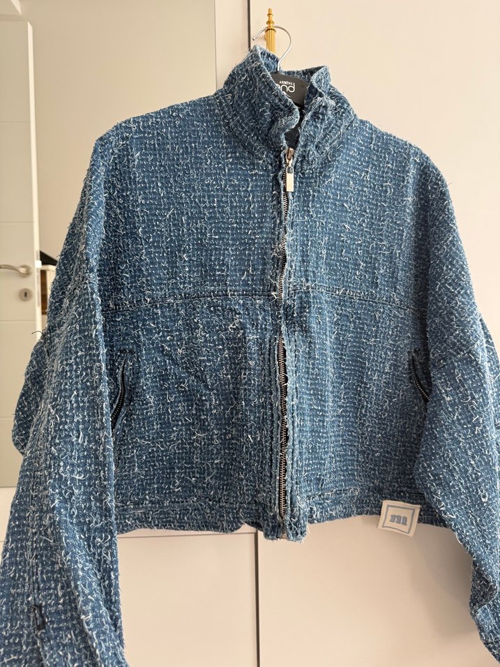 Trendy Mavi Örgü Denim Ceket - Görsel 2