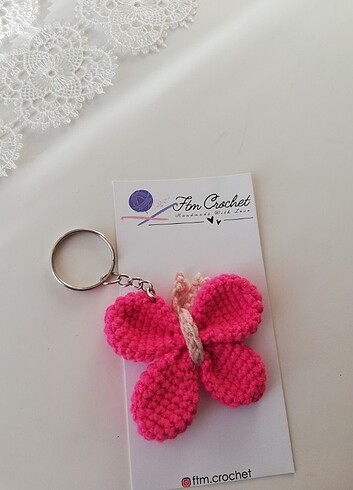 Tasarımcı Pembe kelebek anahtarlık