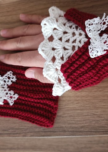 Victoria tarzı Bordo Dantel Detaylı Örgü Kadın Eldiveni - Görsel 2