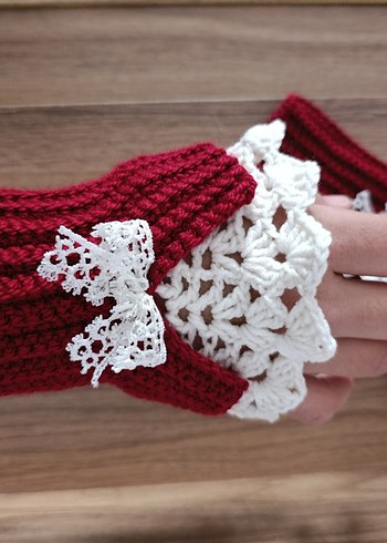 Victoria tarzı Bordo Dantel Detaylı Örgü Kadın Eldiveni - Görsel 3