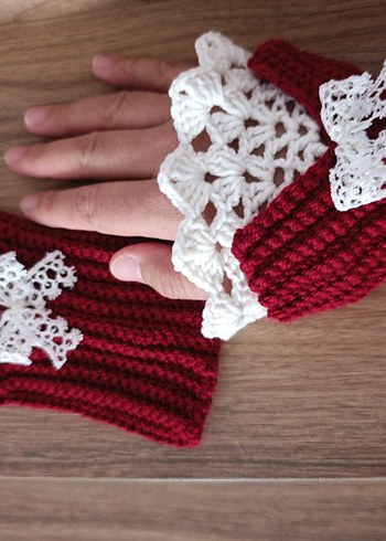 Victoria tarzı Bordo Dantel Detaylı Örgü Kadın Eldiveni - Görsel 8