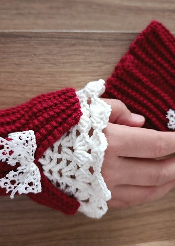 Victoria tarzı Bordo Dantel Detaylı Örgü Kadın Eldiveni - Görsel 6