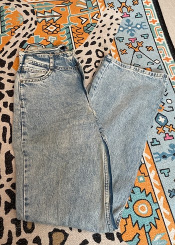 Gevşek Kesim Bağcıklı Midi Denim Pantolon