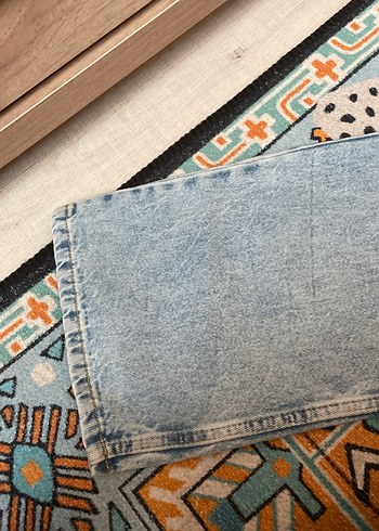 34 Beden mavi Renk Gevşek Kesim Bağcıklı Midi Denim Pantolon