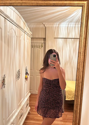 xs Beden Askılı Mini Desenli Elbise