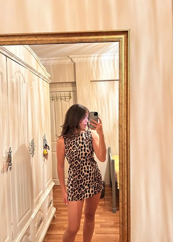 Zara Leopar Desenli Mini Elbise