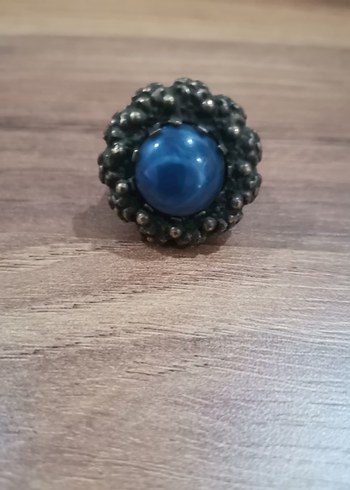 Mavi akik taşlı Vintage pirinç Yüzük