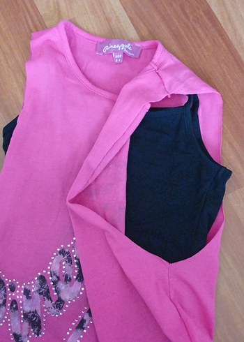 Pullu Pembe Kolsuz Kız bluz - Görsel 4