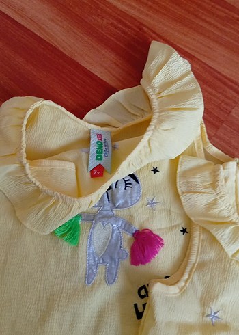 Kız Çocuk Sarı Fırfırlı Askısız Pamuklu Tişört - Görsel 4