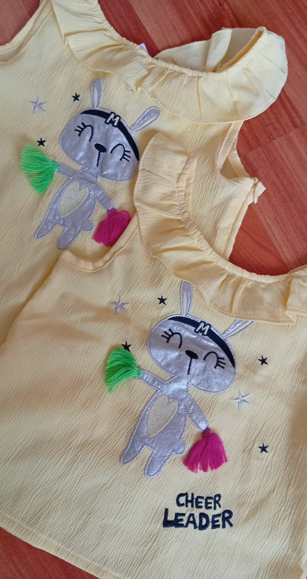 Kız Çocuk Sarı Fırfırlı Askısız Pamuklu Tişört - Görsel 3