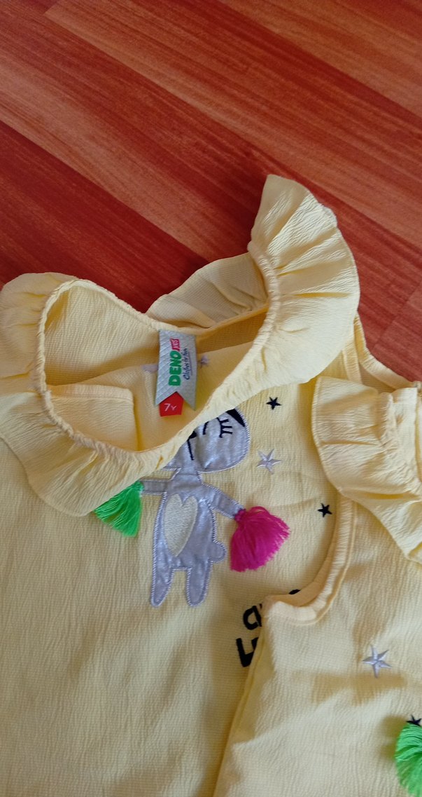 Kız Çocuk Sarı Fırfırlı Askısız Pamuklu Tişört - Görsel 4