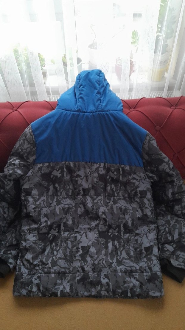 Erkek Çocuk Kapüşonlu Grili mavili Mont - Görsel 2