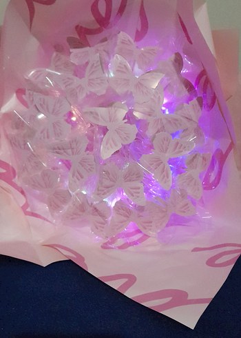 pembe led ışıklı kelebek buketi - Görsel 2