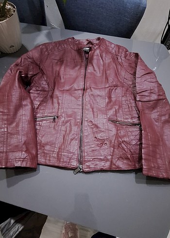 Bordo Kadın Deri Motorcu Ceket - Görsel 2