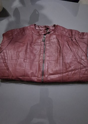 Bordo Kadın Deri Motorcu Ceket - Görsel 4