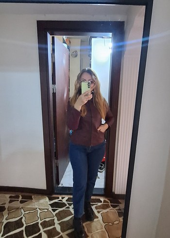 Bordo Kadın Deri Motorcu Ceket - Görsel 6