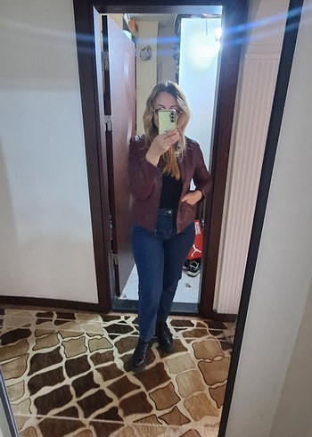 Bordo Kadın Deri Motorcu Ceket - Görsel 5