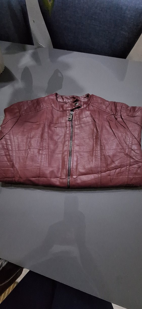 Bordo Kadın Deri Motorcu Ceket - Görsel 4