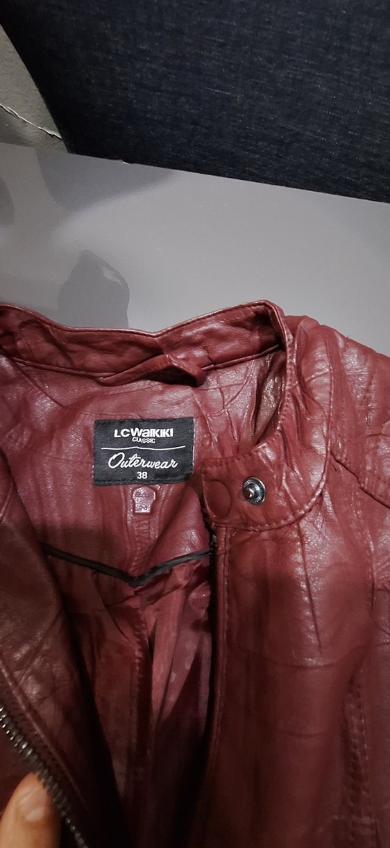 Bordo Kadın Deri Motorcu Ceket - Görsel 3