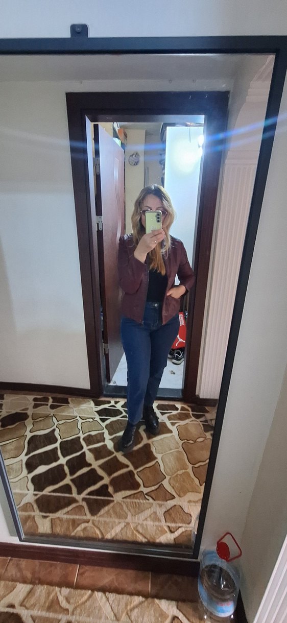 Bordo Kadın Deri Motorcu Ceket - Görsel 5