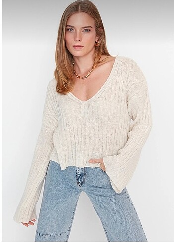 Trendyol & Milla Taş rengi oversize triko