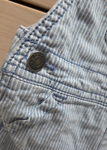 Çizgili Mavi Erkek Çocuk Denim Tulum - Görsel 5