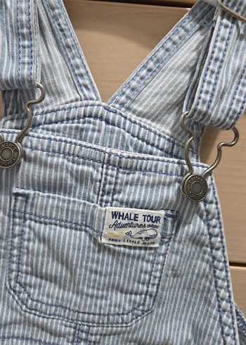 Çizgili Mavi Erkek Çocuk Denim Tulum - Görsel 4