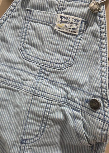 Çizgili Mavi Erkek Çocuk Denim Tulum - Görsel 2