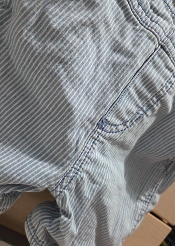 Çizgili Mavi Erkek Çocuk Denim Tulum - Görsel 3