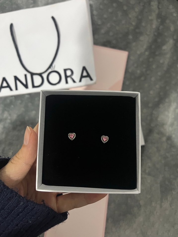 Pandora Pembe Minimalist Kadın küpe - Görsel 3