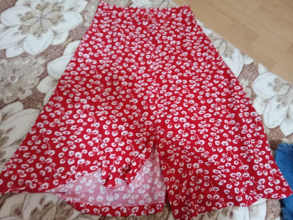 Kırmızı Desenli Uzun Hamile Eteği - Görsel 2