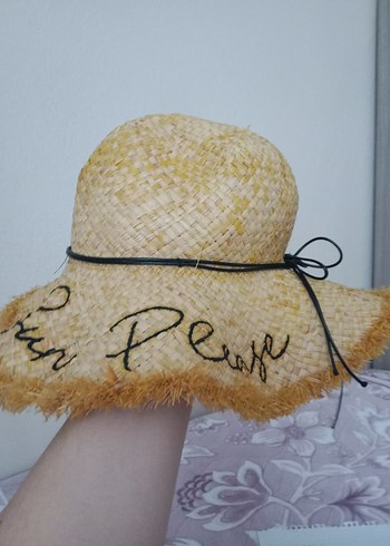 Bej Fırfırlı Bohem Kadın Hasır Şapka - Görsel 2