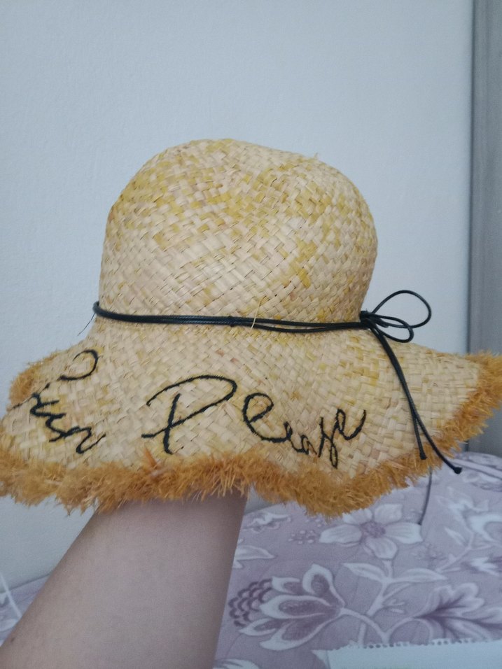 Bej Fırfırlı Bohem Kadın Hasır Şapka - Görsel 2