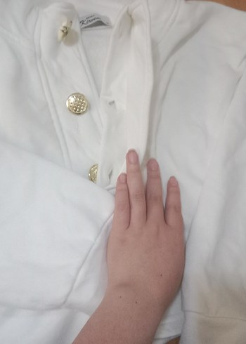 Düğmeli Beyaz Kadın Sweatshirt - Görsel 2